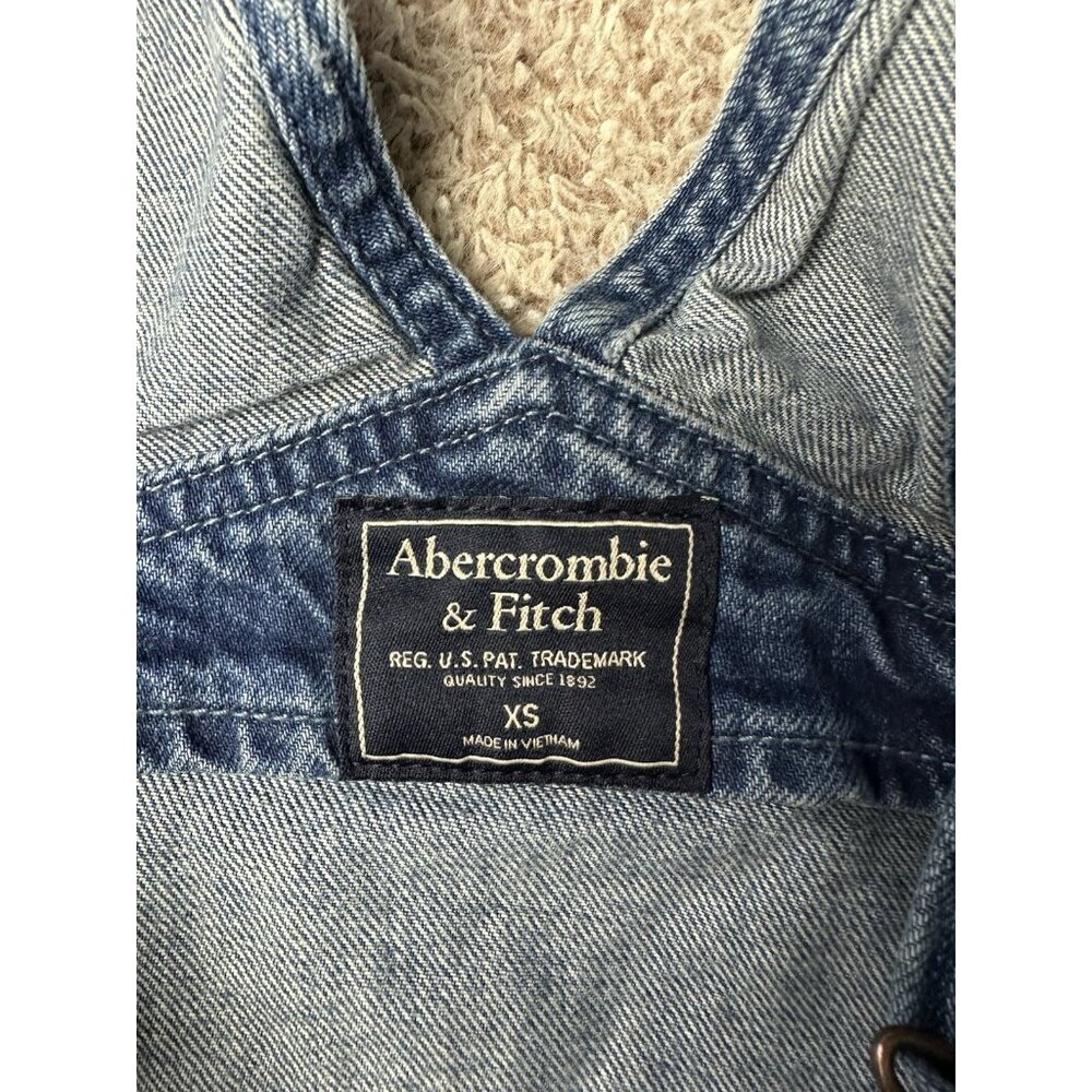 Abercrombie & Fitch Bib Overalls Size XS Denim Stretch Distressed Holes Cropped - Picture 10 of 15